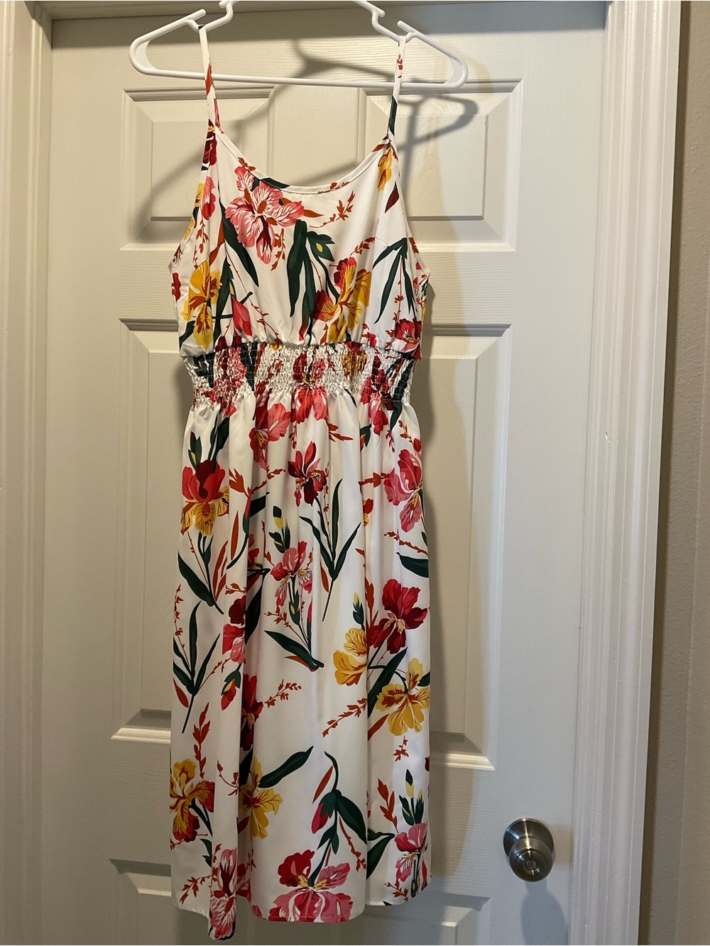 SHEIN White Midi Dress with Pink & Yellow Floral Print